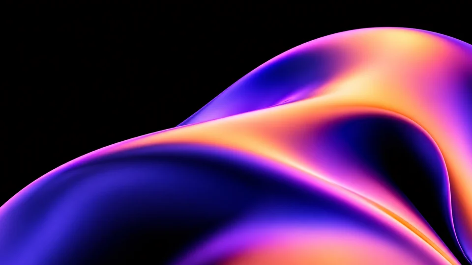 Flowing liquid-metal folds reflecting a vivid prism of colors against black