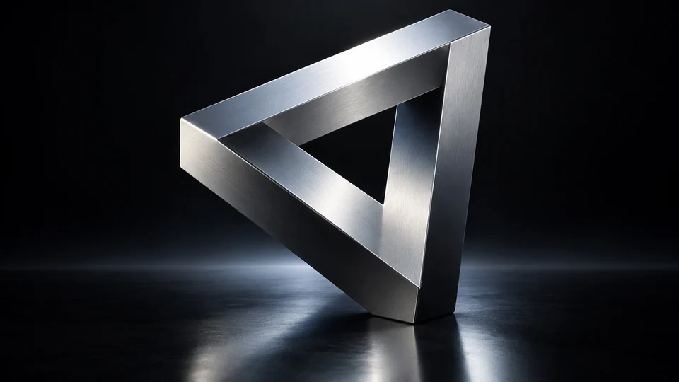A sculptural silver loop with an impossible continuous connection