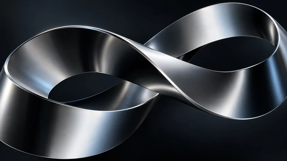 A satin metallic structure folding into an impossible connection