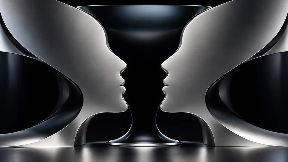 Interlocking positive and negative shapes in silver and black