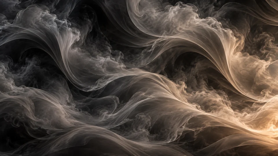 Warm ember-colored light moving through patterned smoke