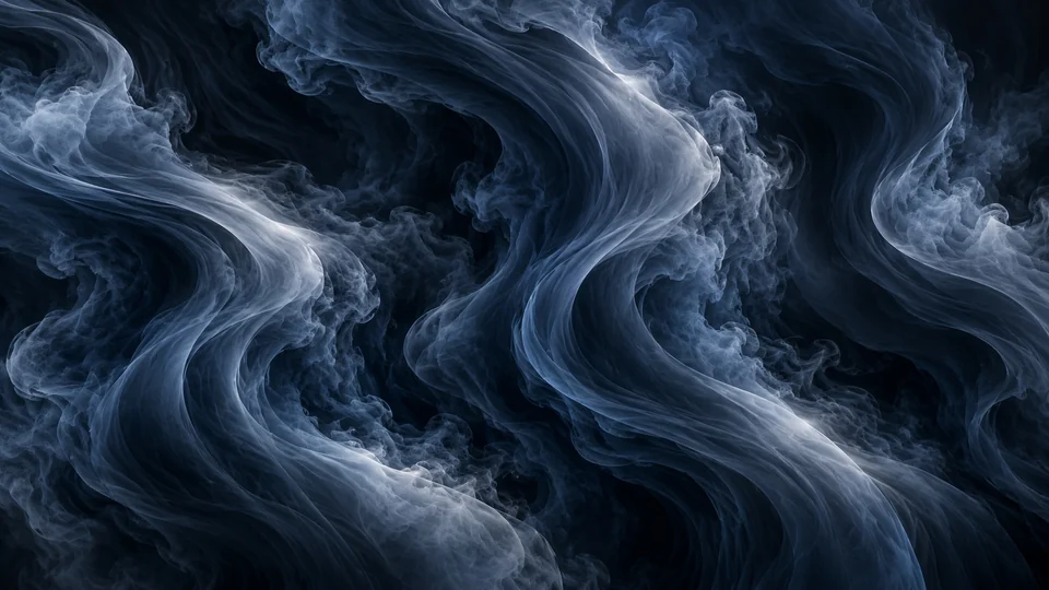 Cool blue smoke gathering into a broad atmospheric pattern